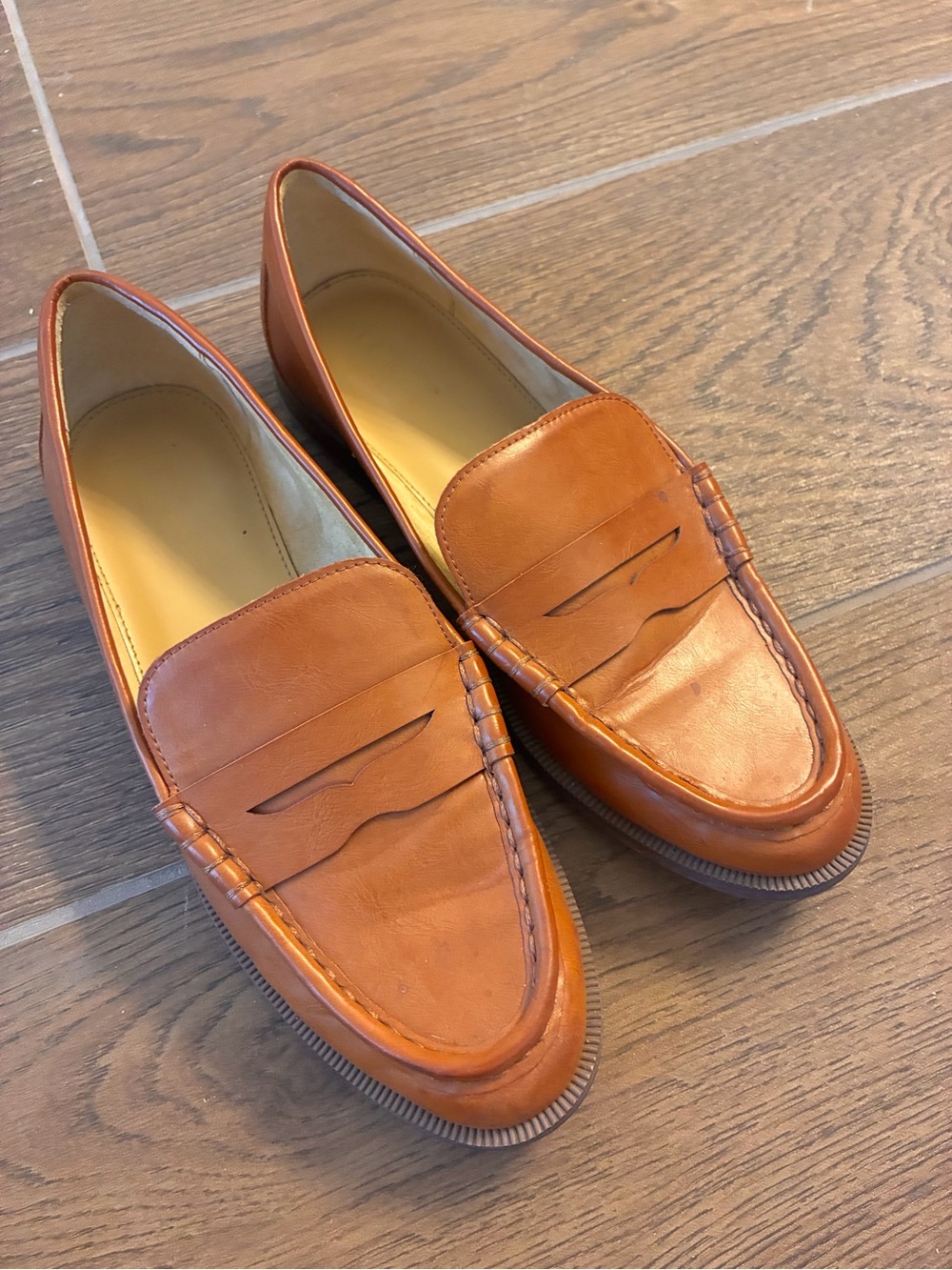 J Crew leather penny loafers in cognac